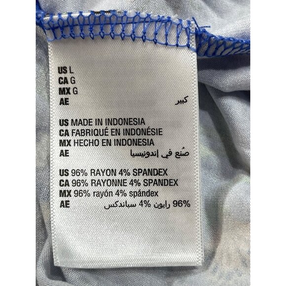 JW Collection Size L Blue Floral Print Rayon Knit Top Short Sleeve - Picture 9 of 9